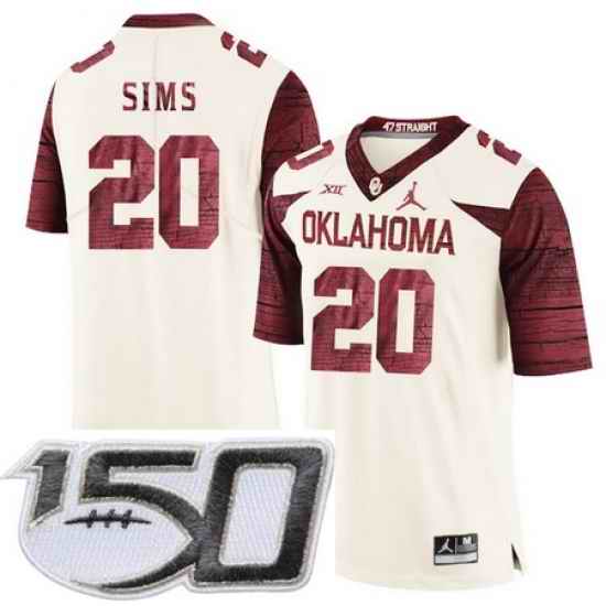 Oklahoma Sooners 20 Billy Sims White 47 Game Winning Streak College Football Stitched 150th Anniversary Patch Jersey